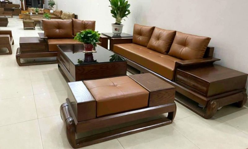 Bộ sofa góc gỗ sồi nga chân cong BG92