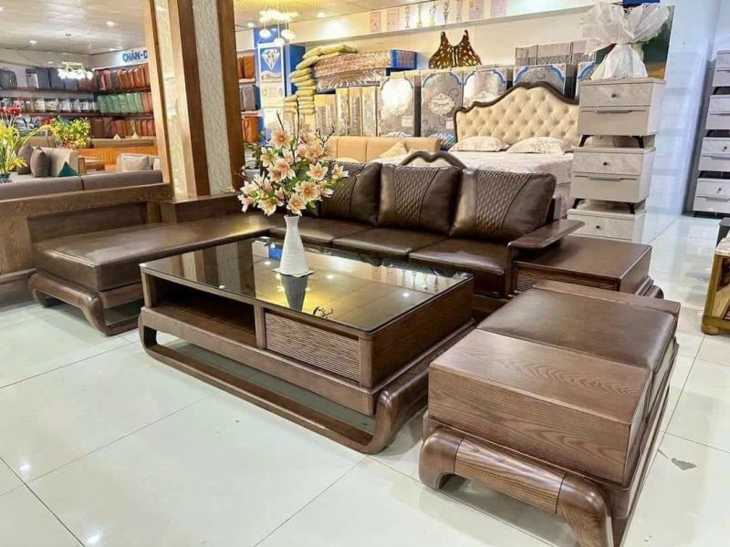 Bộ sofa góc gỗ sồi nga kèm đệm BG94