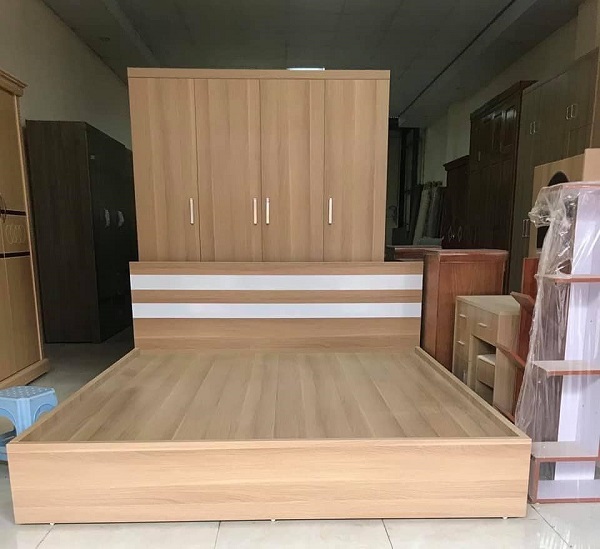 Bộ giường tủ gỗ MDF màu vàng nhạt CB88