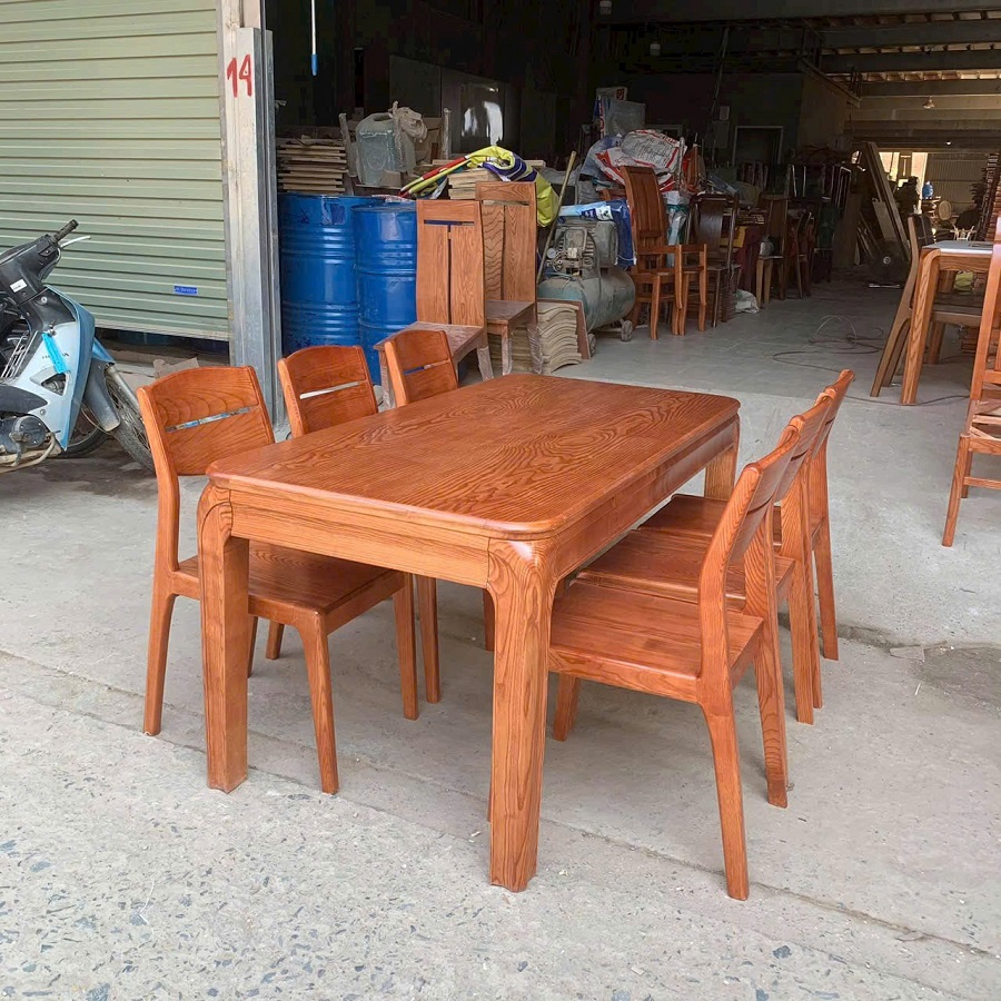 Bộ bàn ăn gỗ sồi 6 ghế màu hương BGA68