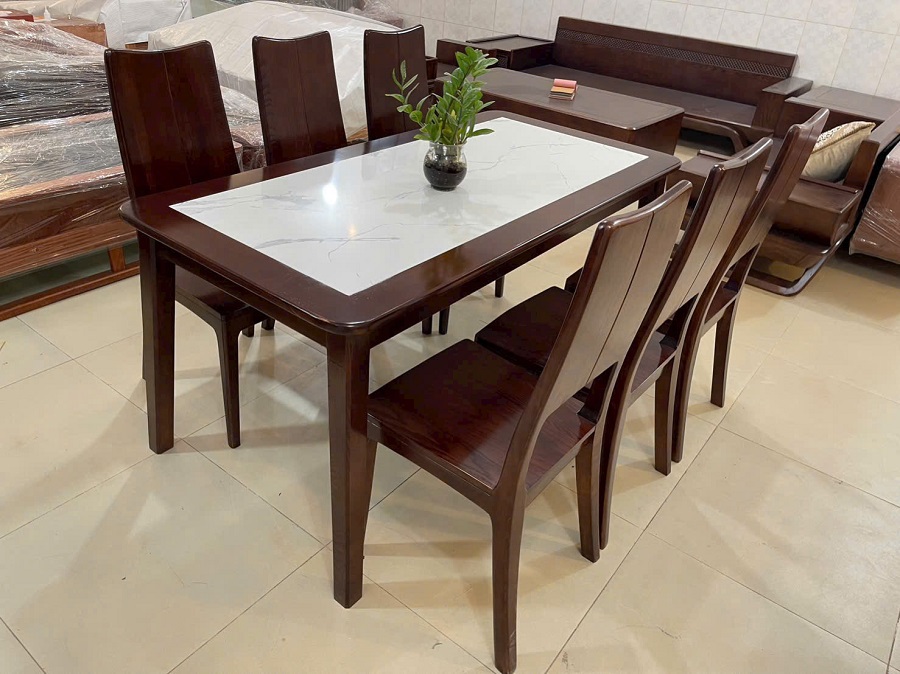 Bộ bàn ăn 6 ghế sồi nga mặt đá BGA67