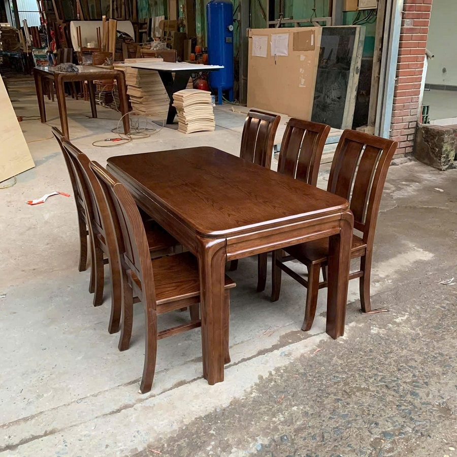 Bộ bàn 6 ghế gỗ sồi màu óc chó BGA60