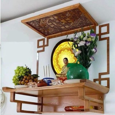 Bàn thờ treo tường 89cm gỗ sồi nga sáng BTT66