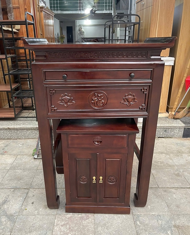 Bàn thờ phật kiểu sen gỗ chàm 89cm BT201