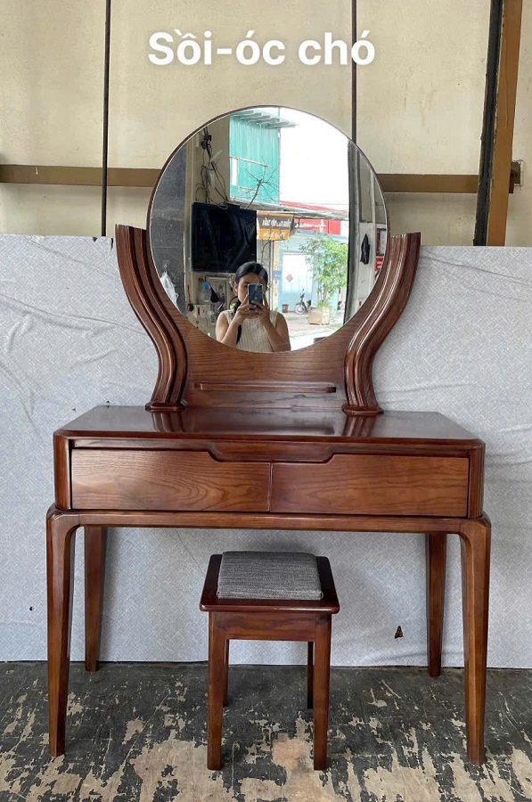 Bàn trang điểm gỗ sồi nga gương cúp BP70