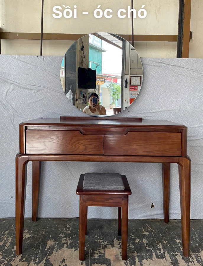 Bàn phấn hiện đại gỗ sồi gương tròn BP69