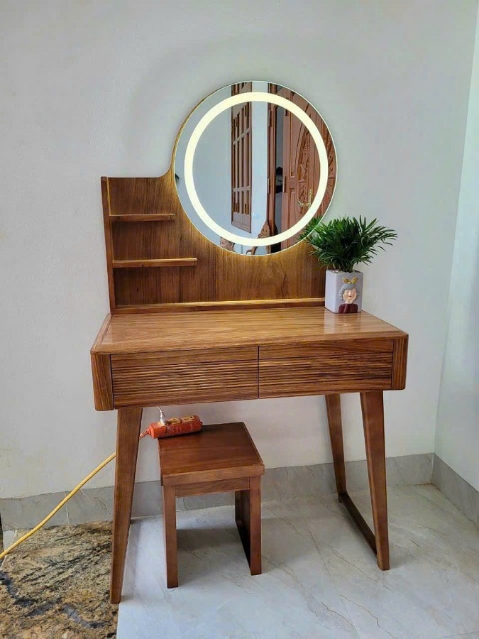 Bàn trang điểm gỗ hương xám gương có đèn led BP63