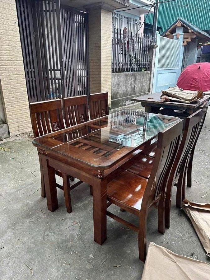 Bộ bàn ăn gỗ xoan bắc phun màu óc chó BGA71