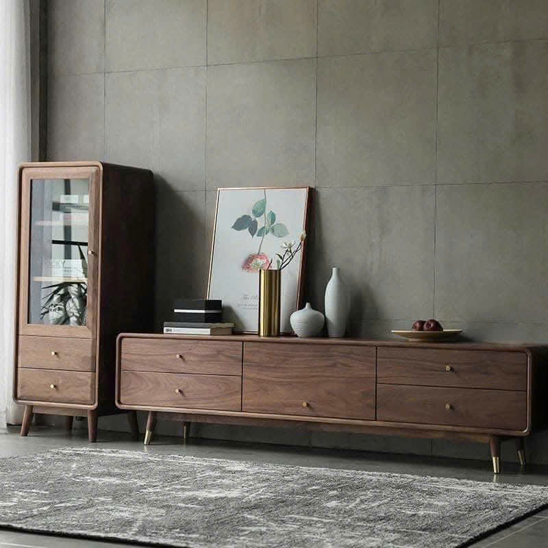 Bộ 2 món tủ trang trí kèm kệ hiện đại gỗ sồi DC27
