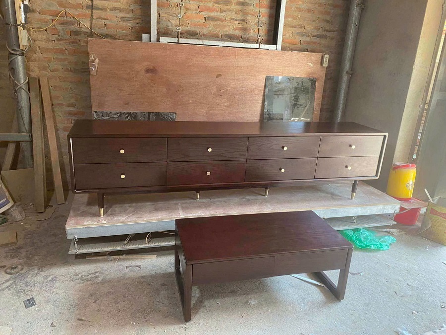 Kệ tivi gỗ sồi 8 ô kéo 2m4 DC11