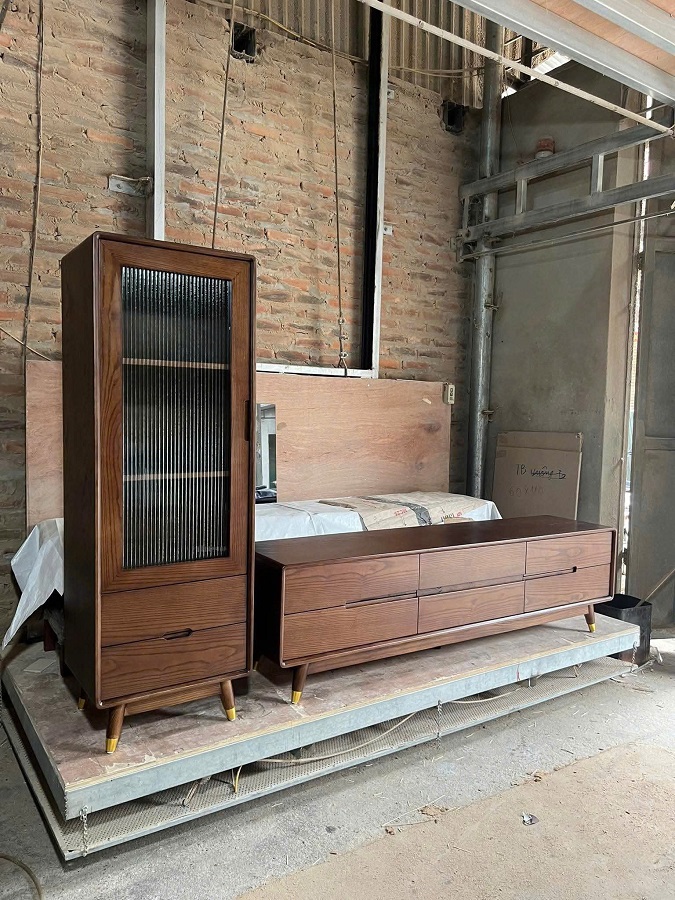 Bộ 2 món kệ tivi kèm tủ trang trí kính sóng DC08