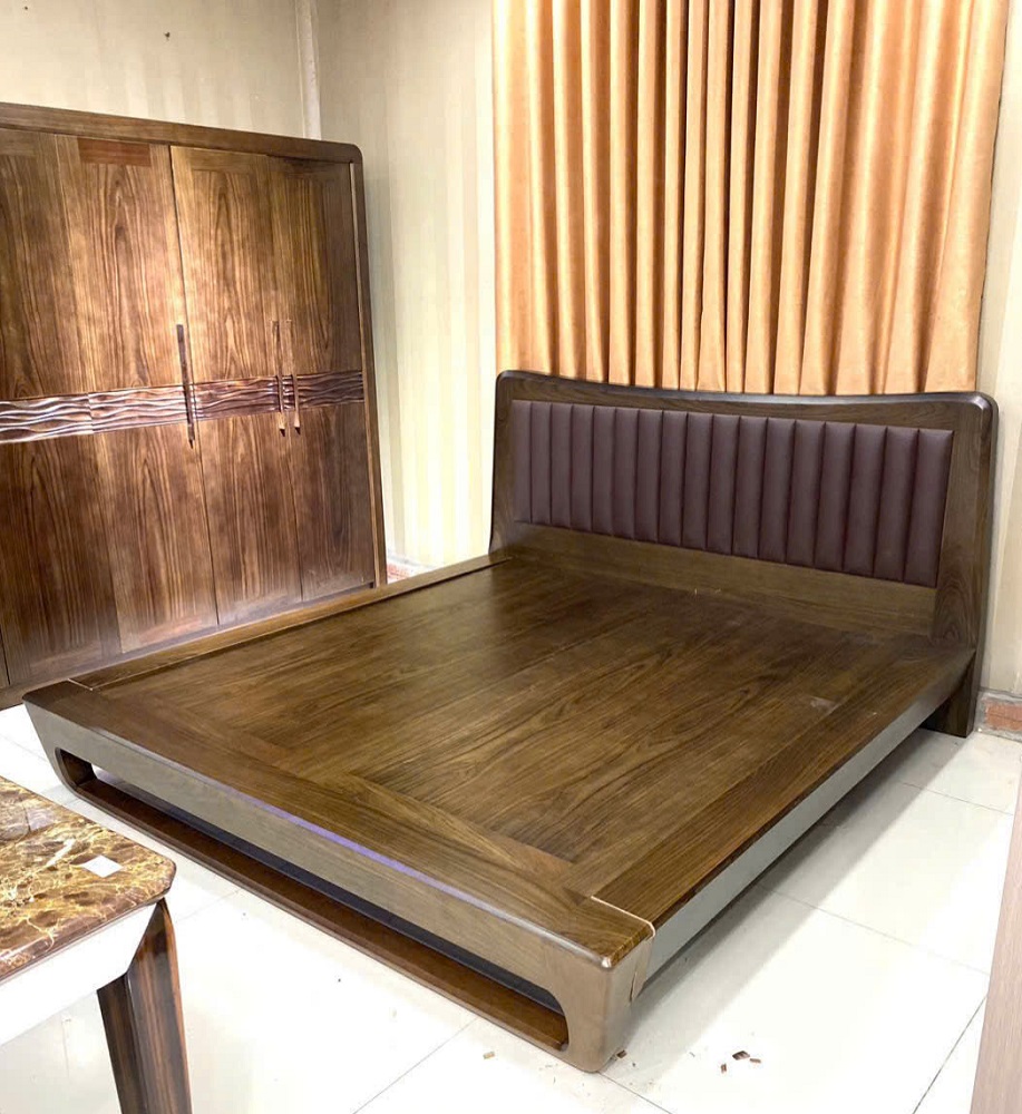 Giường nhật gỗ hương phun màu óc chó GN171