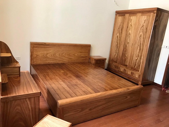 Giường 1m8 gỗ hương xám phản liền GN168