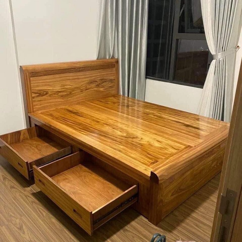 Giường ngủ gỗ hương xám 1m6 phản liền có ô kéo GN162