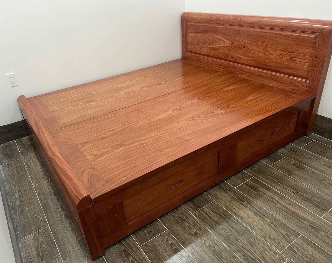 Giường ngủ gỗ cẩm 1m6 có ô kéo GN159