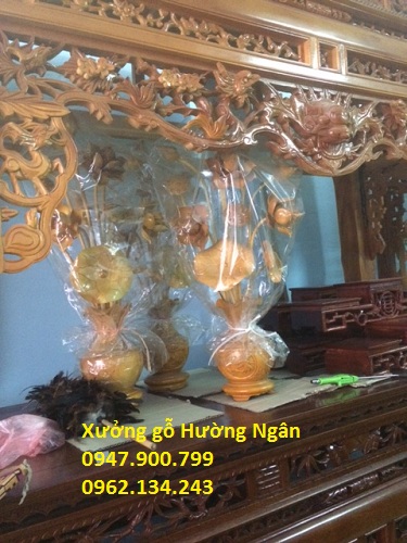 Bình hoa sen gỗ mít 10 bông đẹp DT17