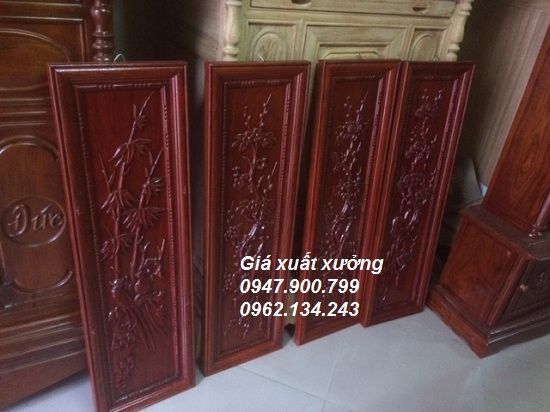 Bộ 4 bức tùng cúc chúc mai gỗ hương TK25