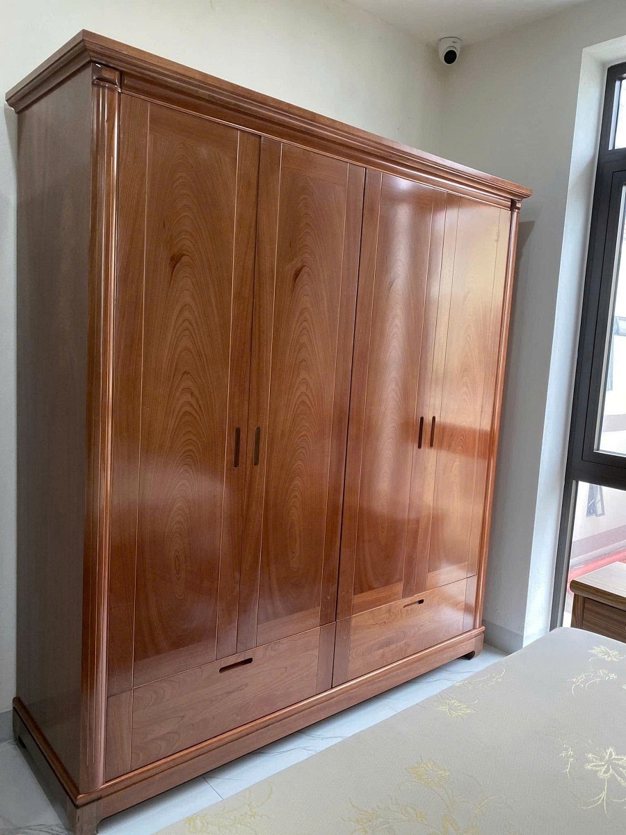 Tủ áo gỗ xoan đào gia lai 4 cánh hàng đẹp TAG211