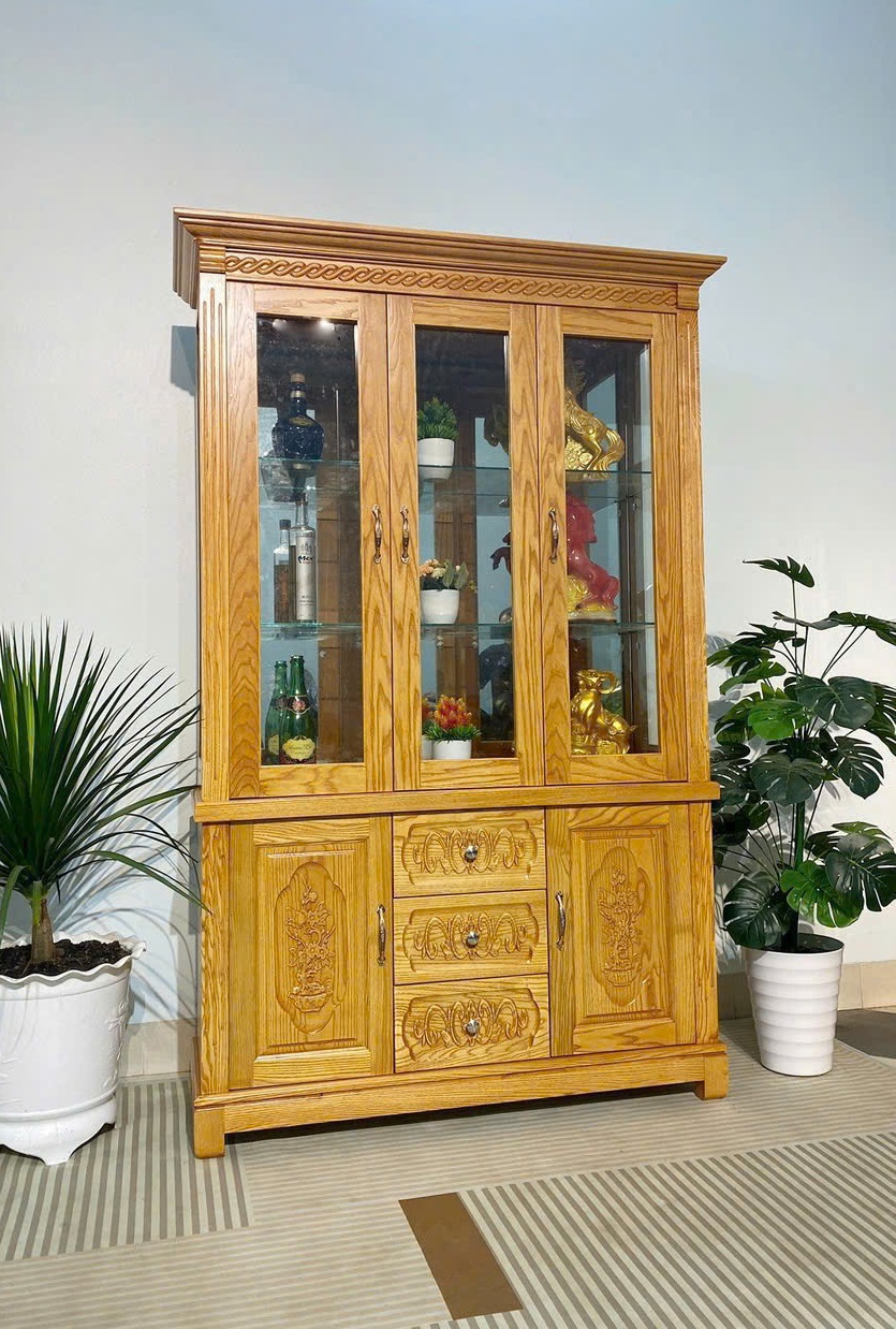 Tủ rượu 3 cánh 1m2 gỗ sồi TG111