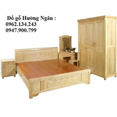 Bộ phòng ngủ 4 món gỗ sồi dát phản